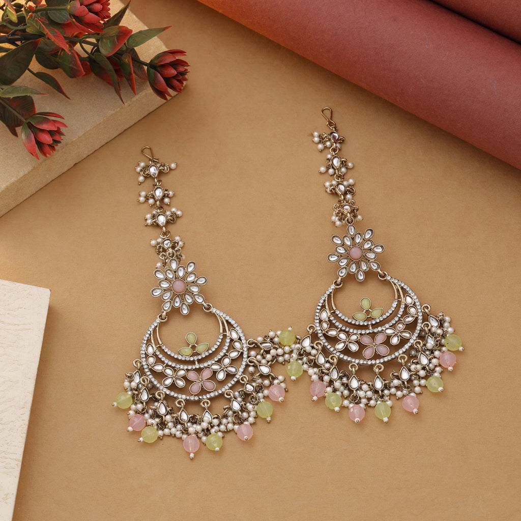 Pink & Pista Green Color Kundan Earrings – Dual Tone