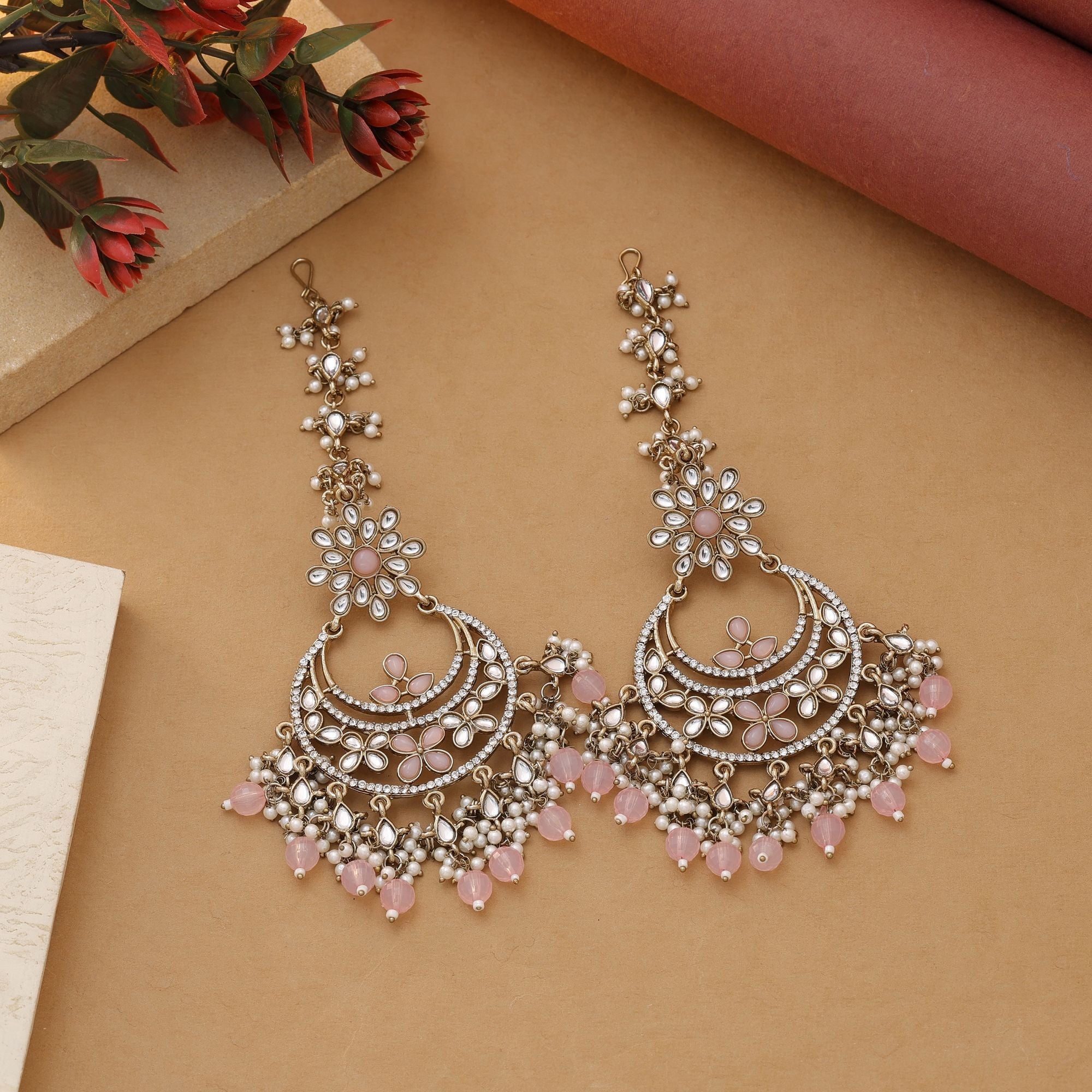 Pink Color Kundan Earrings – Matching Style