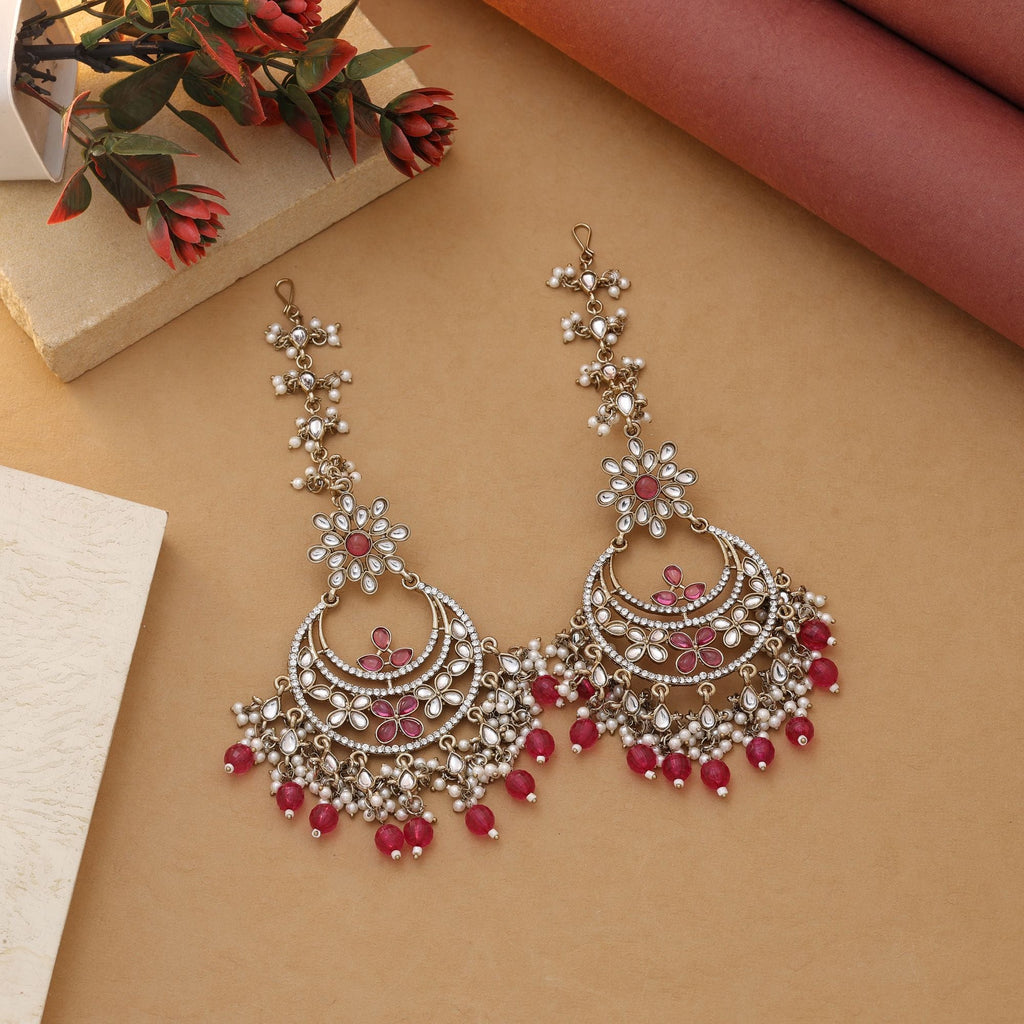 Rani Color Kundan Earrings – Bridal Look