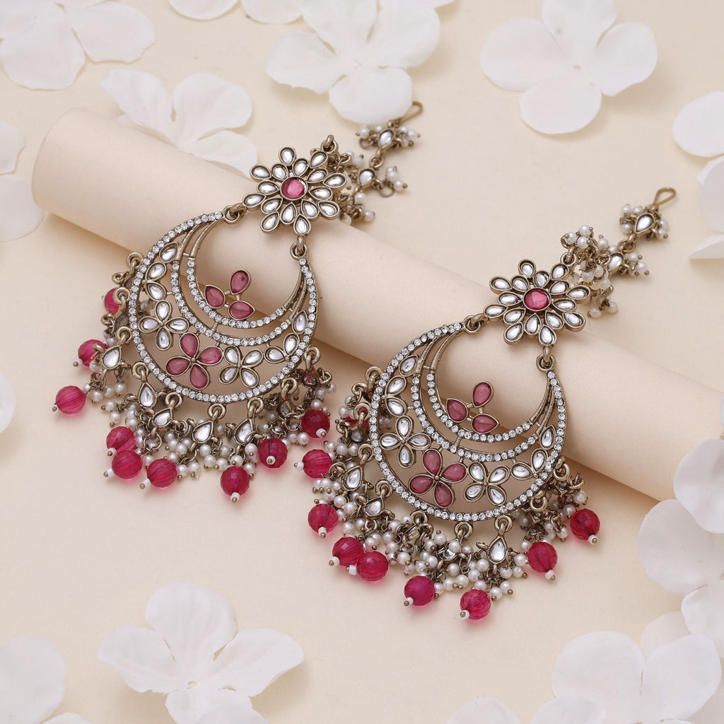 Rani Color Kundan Earrings – Bridal Look