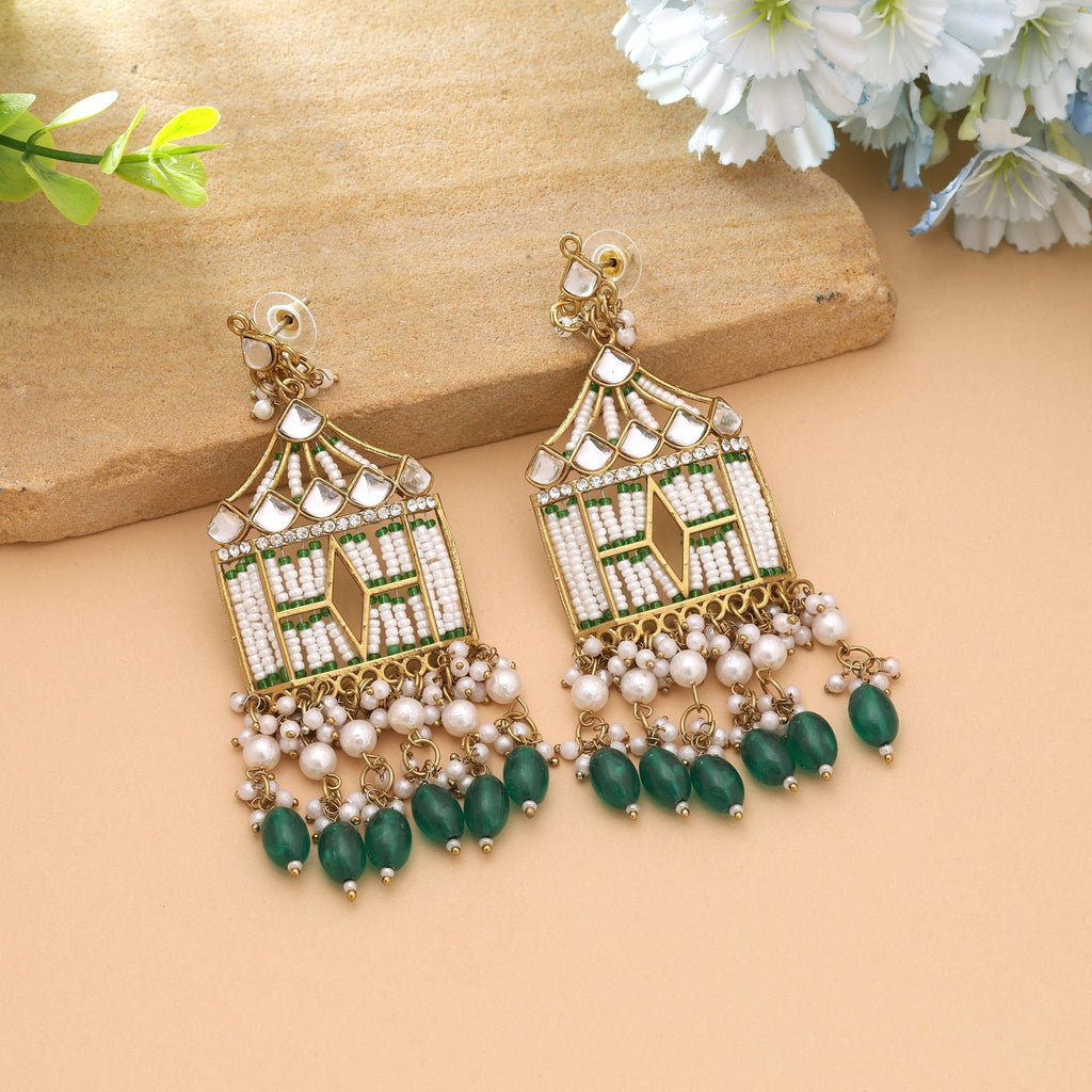 Green Color Traditional Kundan Earrings