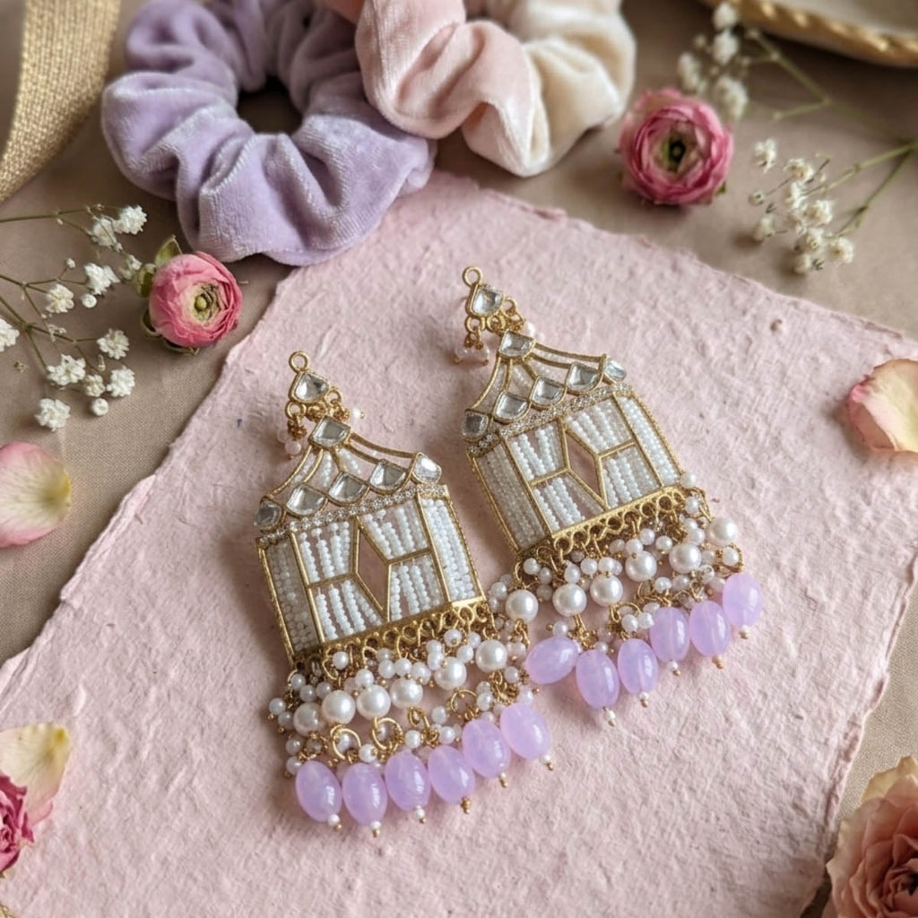 Light Purple Color Designer Kundan Earrings