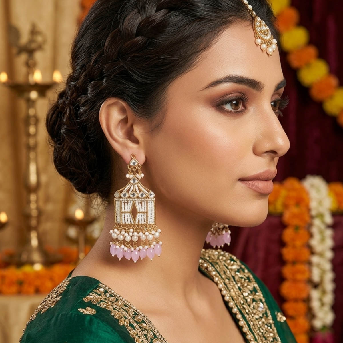 Light Purple Color Designer Kundan Earrings