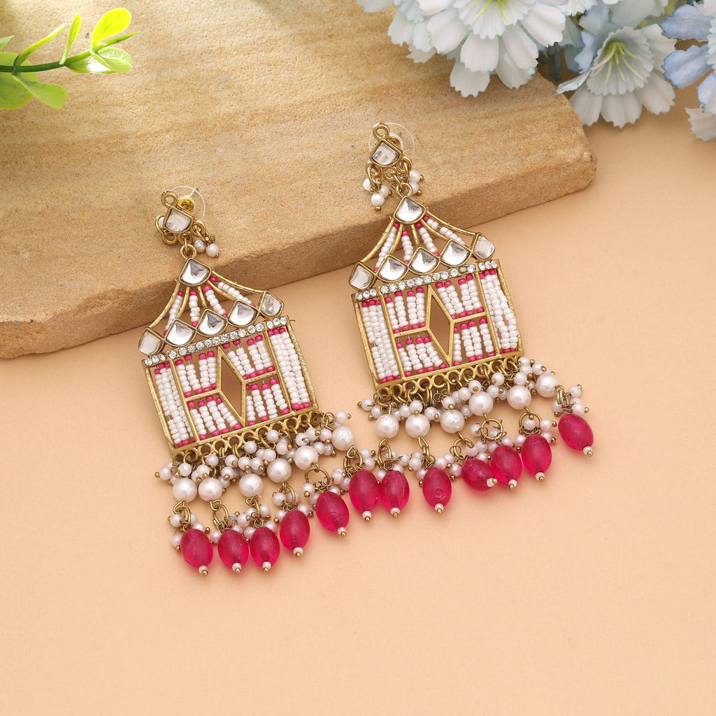Rani Color Wedding Kundan Earrings