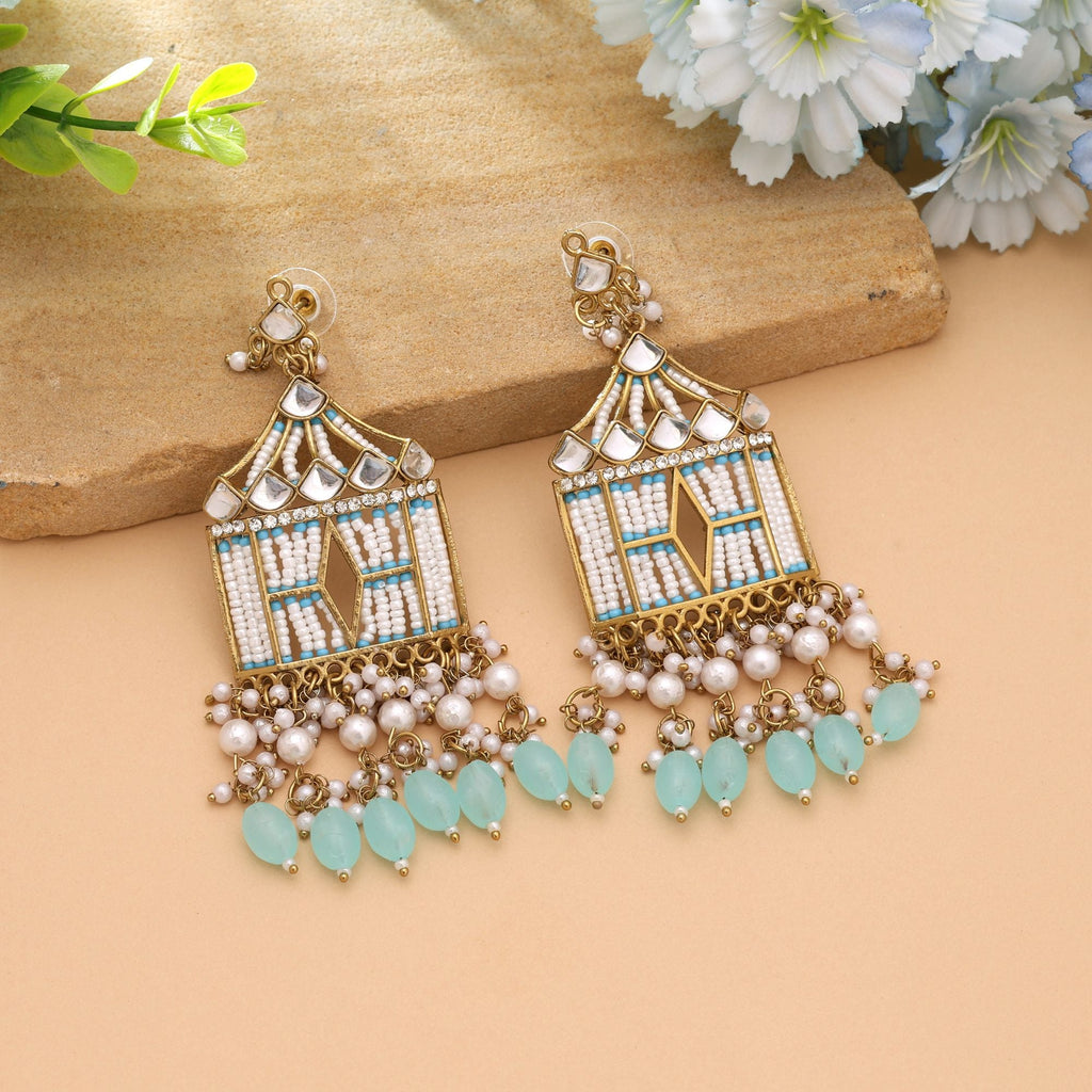 Sky Blue Color Party Wear Kundan Earrings