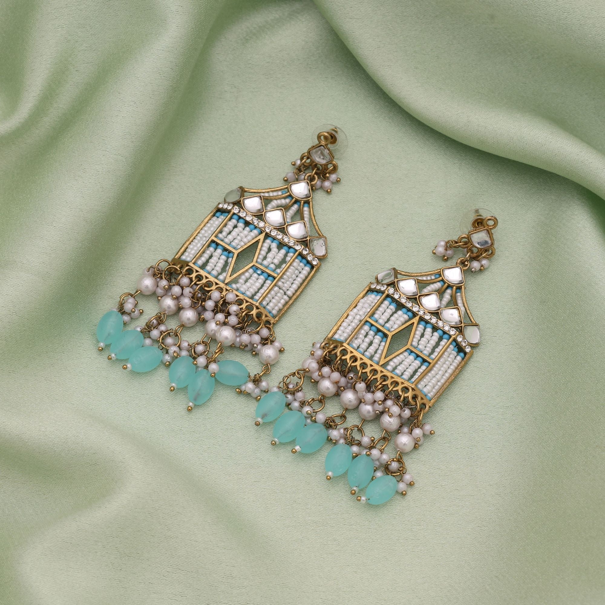 Sky Blue Color Party Wear Kundan Earrings