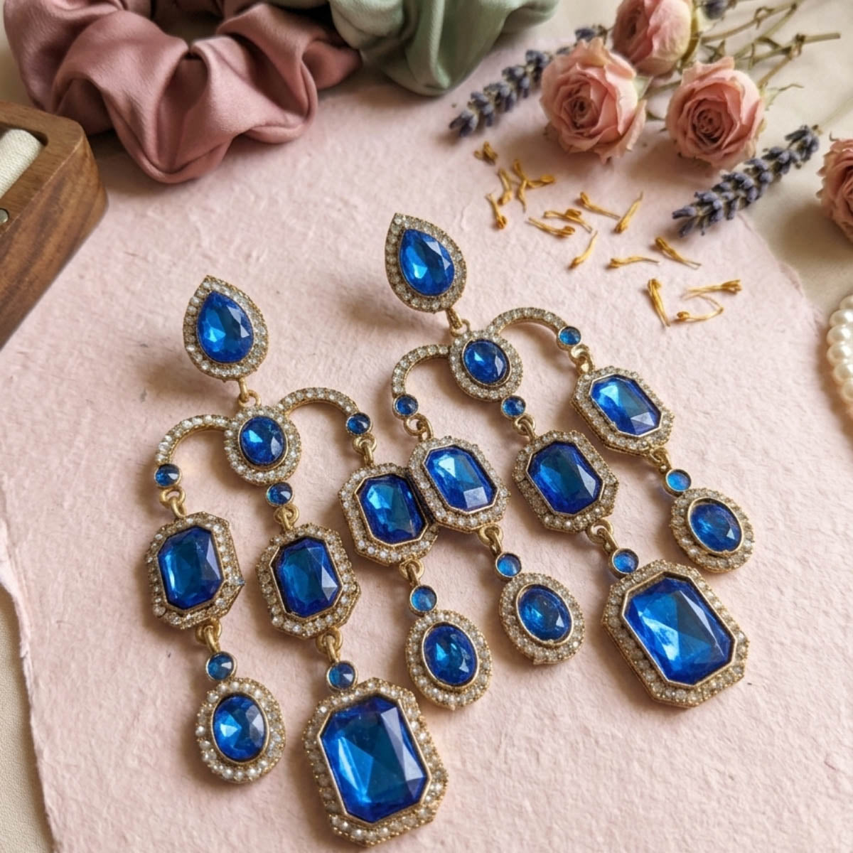 Blue Color Festive Kundan Earrings