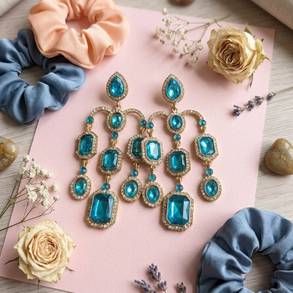 Firozi Color Designer Kundan Earrings