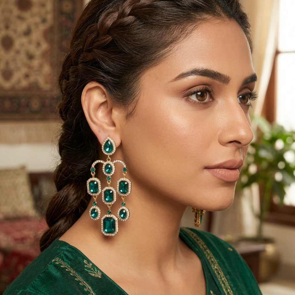 Green Color Ethnic Kundan Earrings