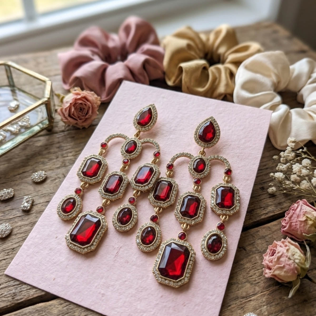 Maroon Color Traditional Kundan Earrings