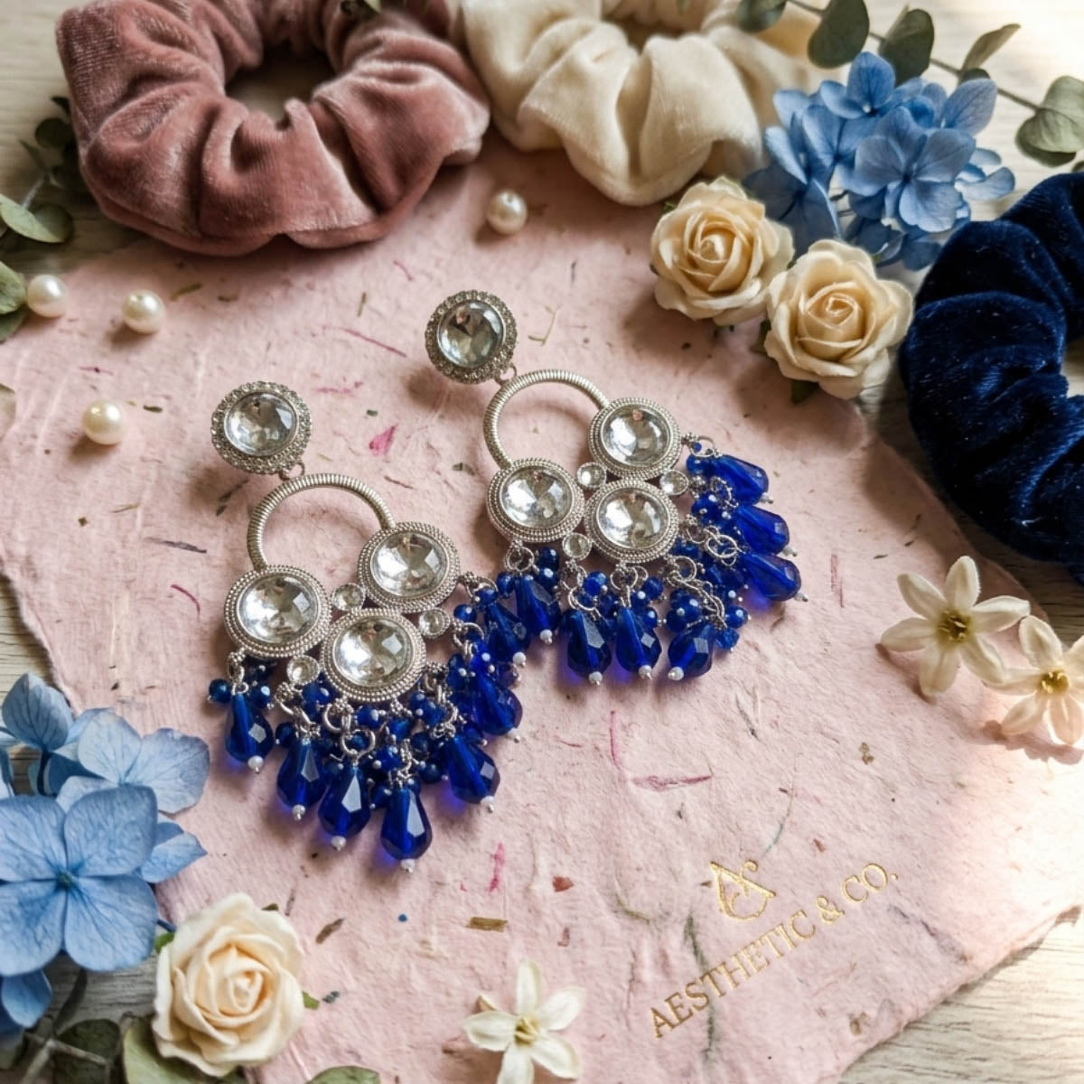 Blue Color Royal Kundan Earrings