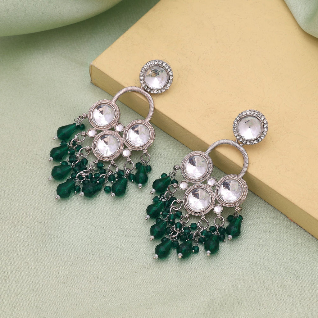 Green Color Stylish Kundan Earrings