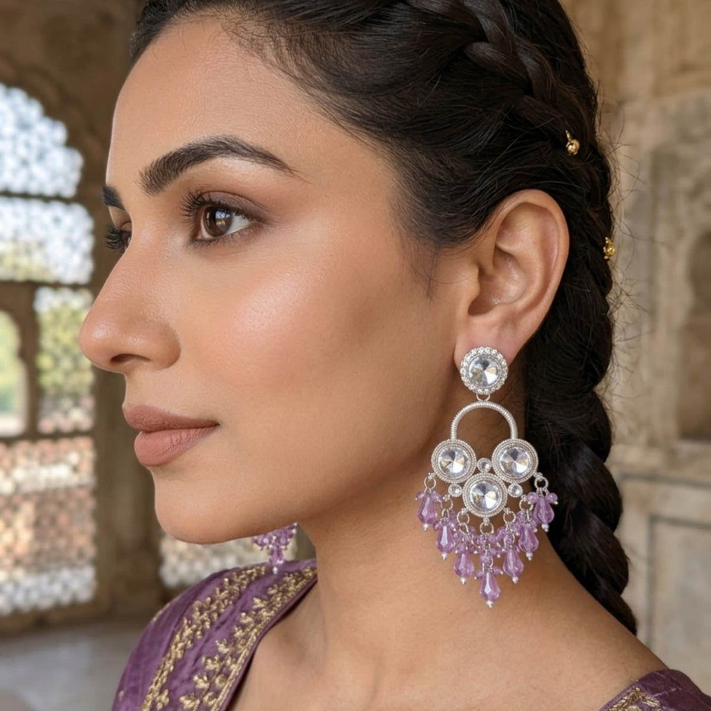 Light Purple Color Festive Kundan Earrings