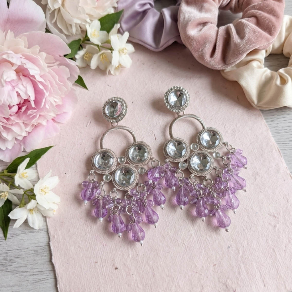 Light Purple Color Festive Kundan Earrings