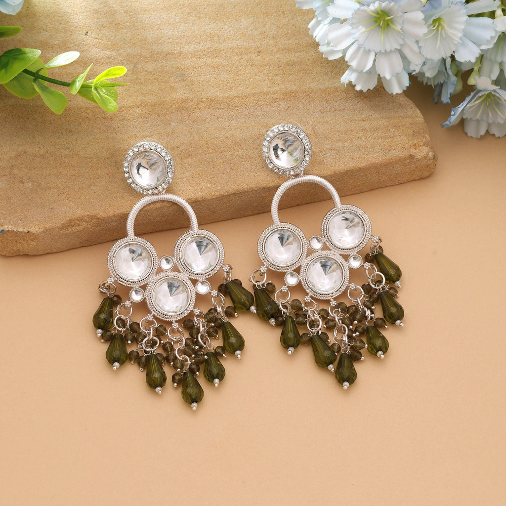 Mehandi Green Color Party Wear Kundan Earrings
