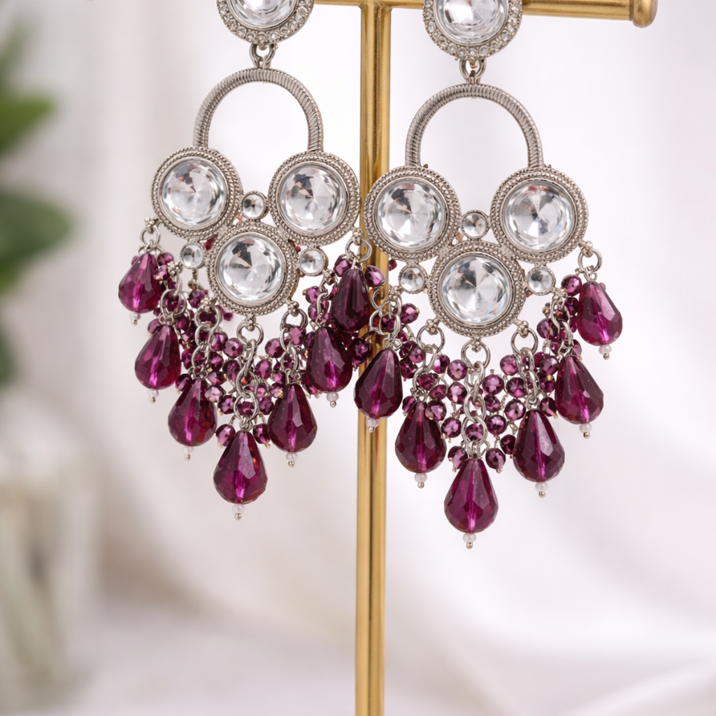 Purple Color Ethnic Kundan Earrings