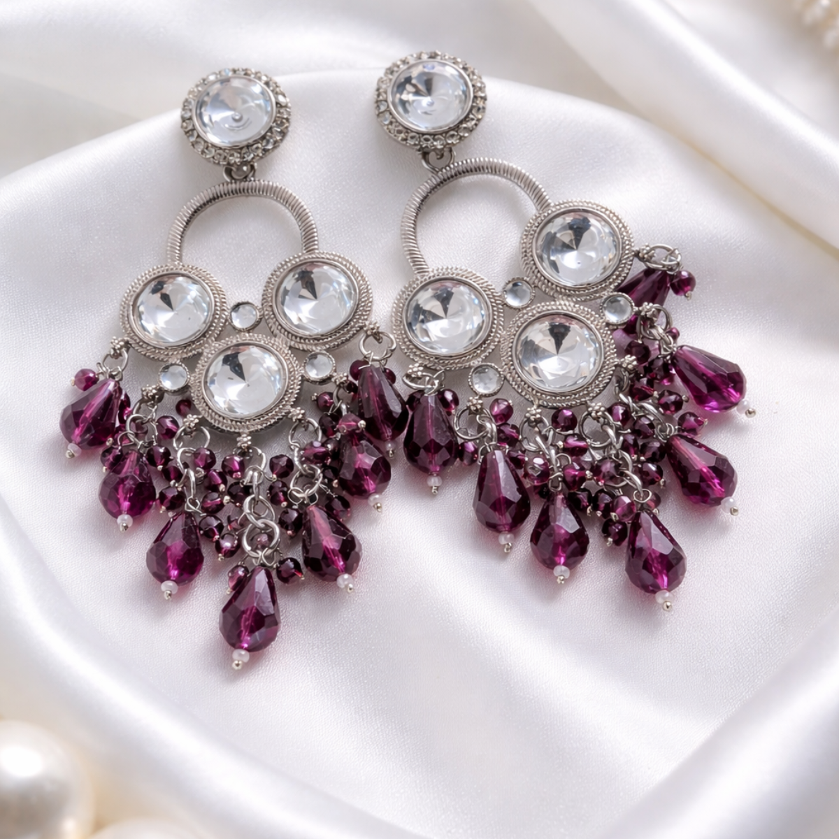 Purple Color Ethnic Kundan Earrings