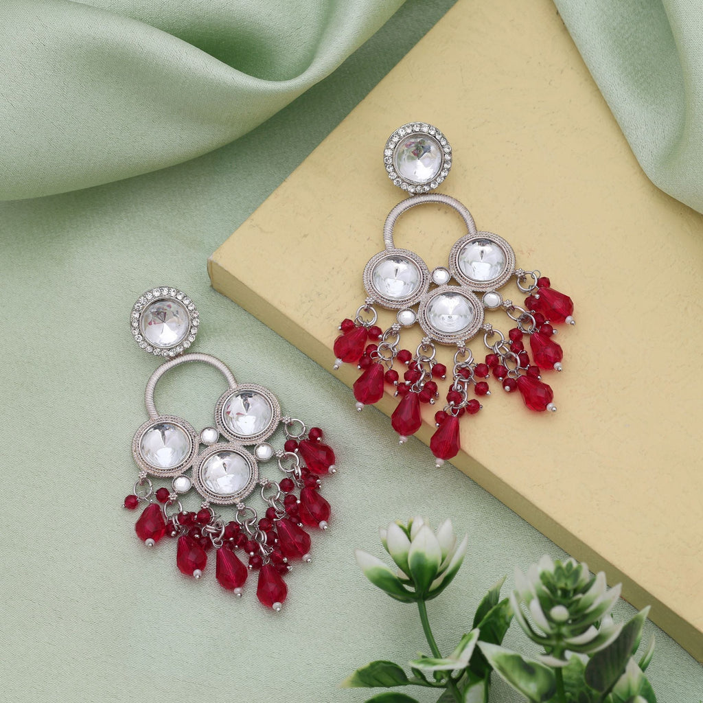 Rani Color Elegant Kundan Earrings