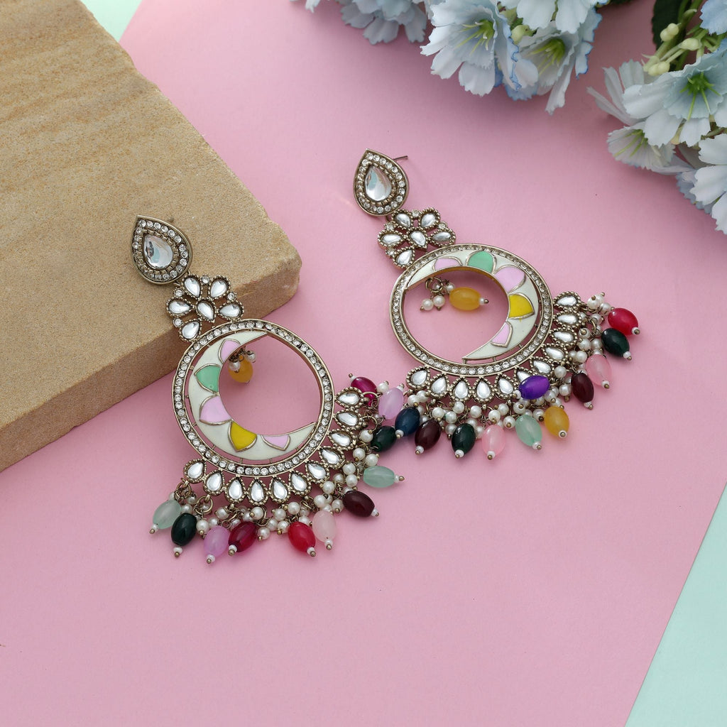 Multi Color Meena Work Kundan Earrings Vibrant Festive Ethnic Jewelry