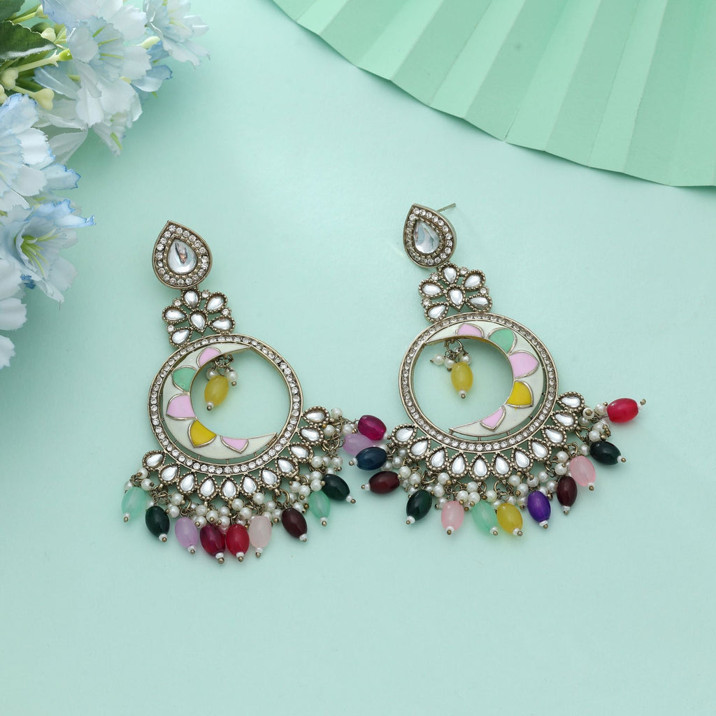 Multi Color Meena Work Kundan Earrings Vibrant Festive Ethnic Jewelry