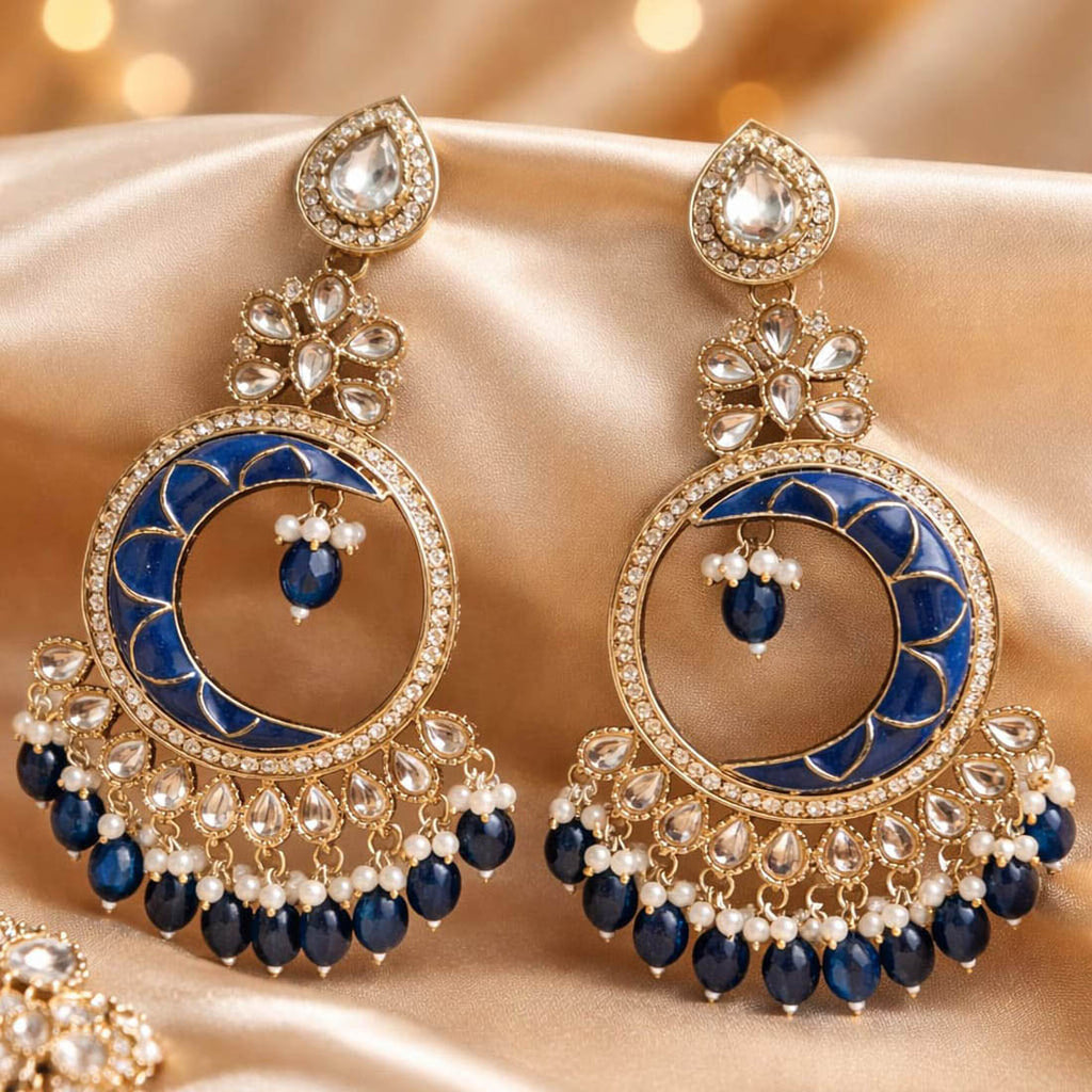 Turquoise Blue Color Meena Work Kundan Earrings Stylish Ethnic Jewelry