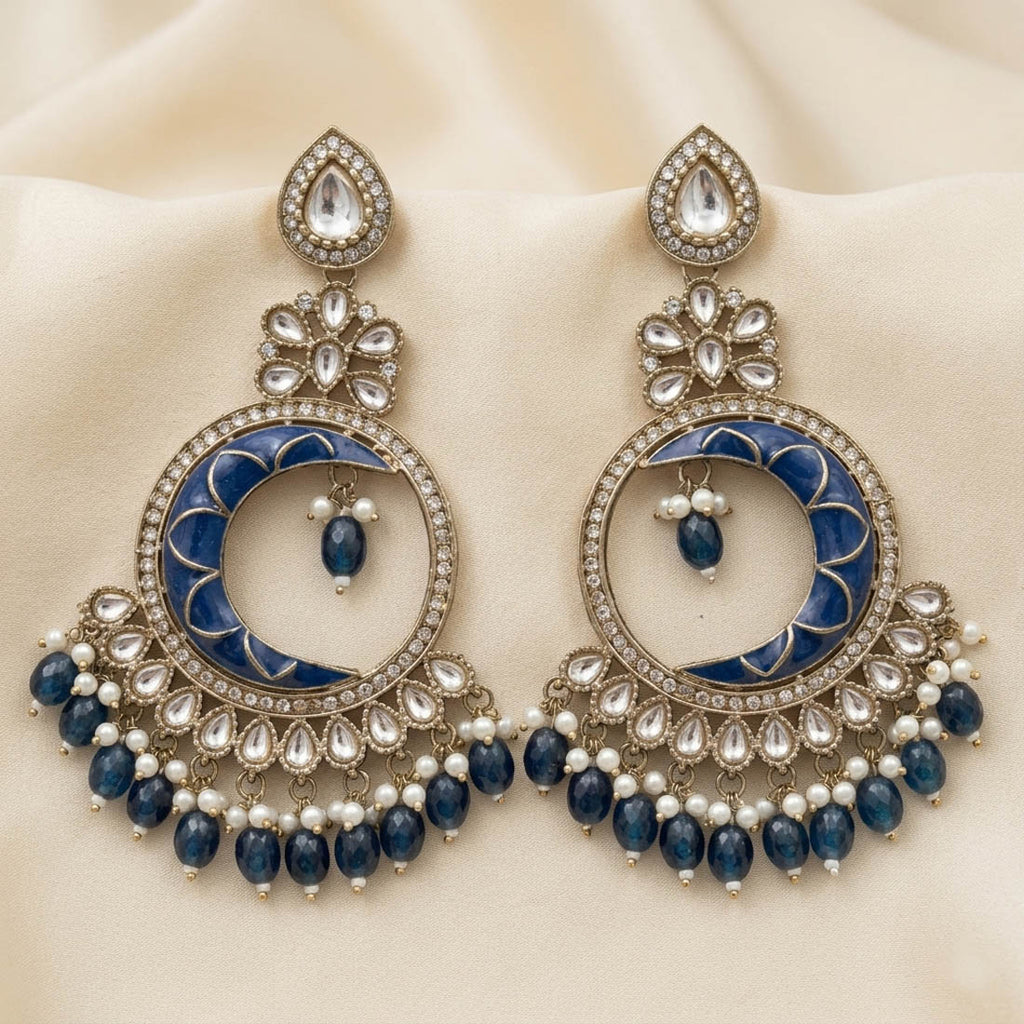 Turquoise Blue Color Meena Work Kundan Earrings Stylish Ethnic Jewelry