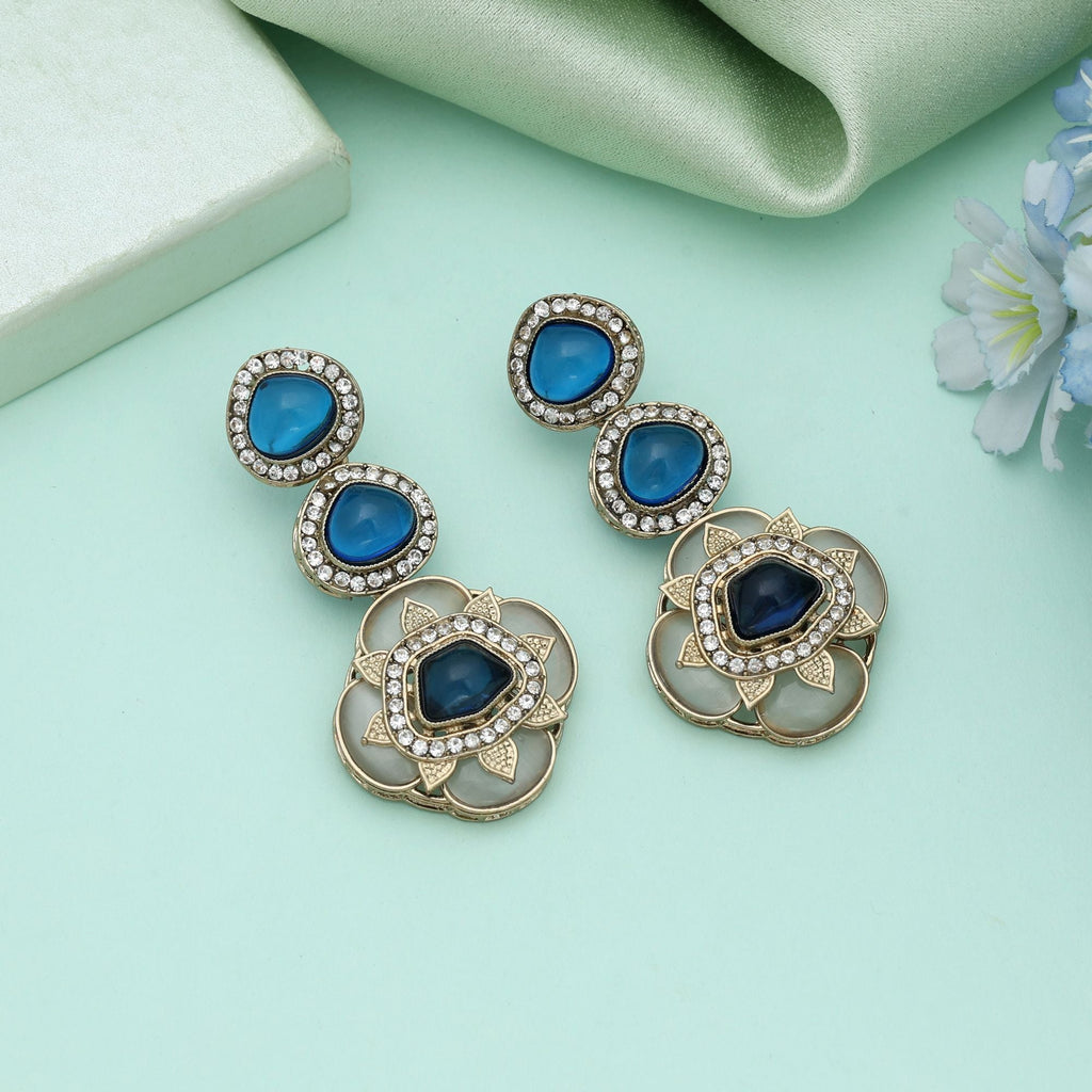 Blue Color Kundan Earrings Royal Traditional Ethnic Jewelry