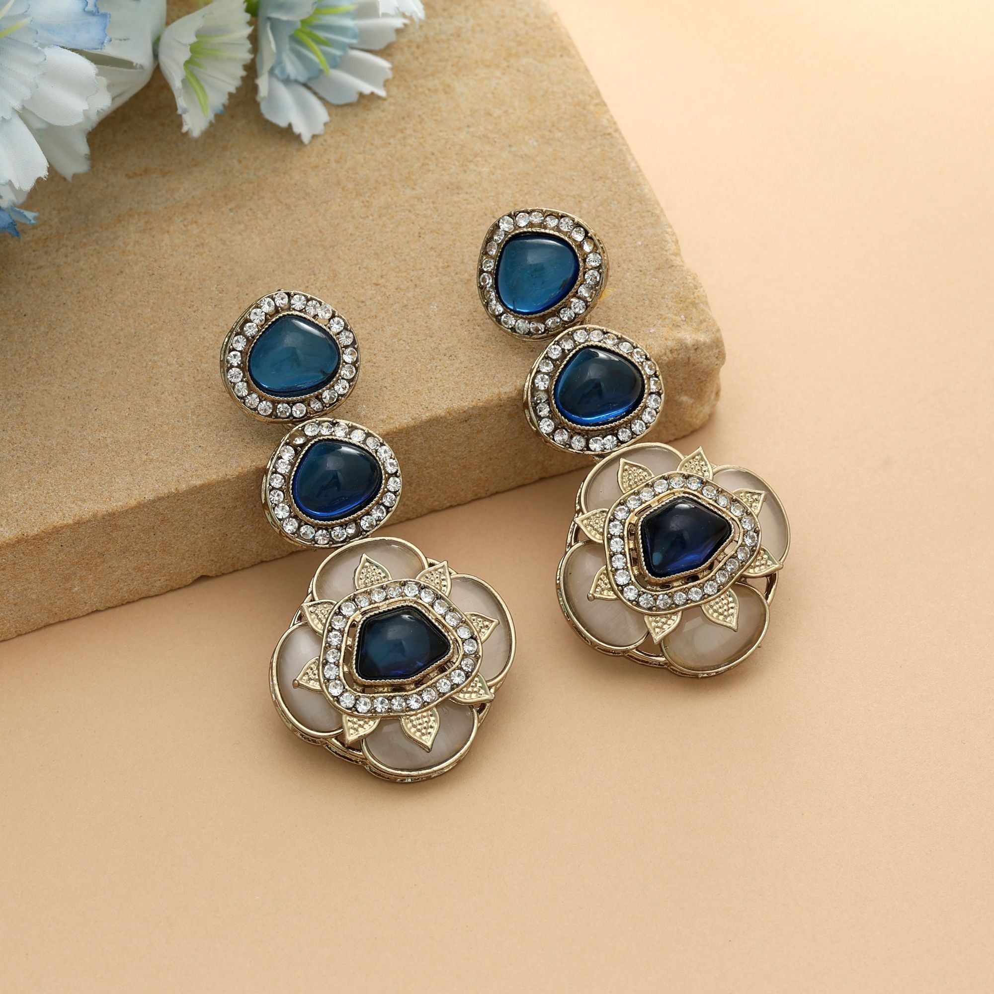 Blue Color Kundan Earrings Royal Traditional Ethnic Jewelry