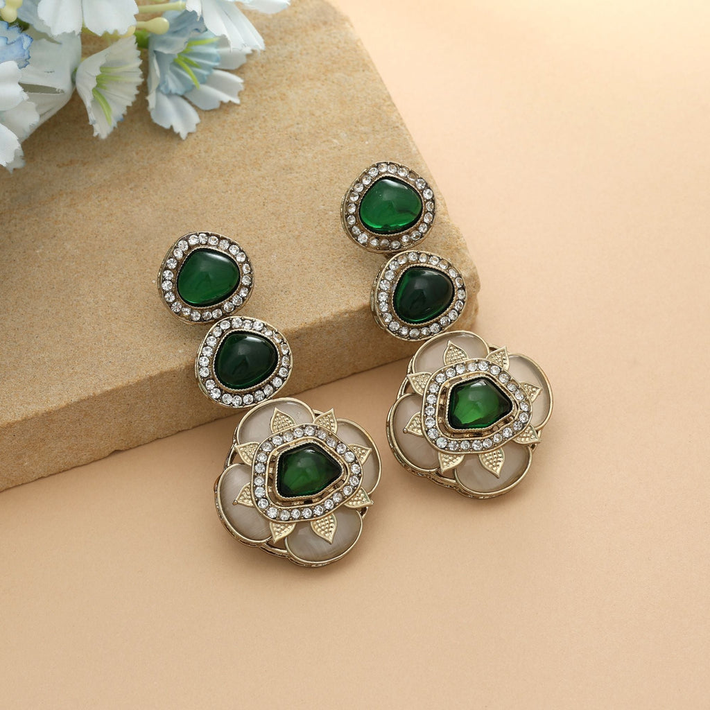 Green Color Kundan Earrings Classic Traditional Indian Jewelry