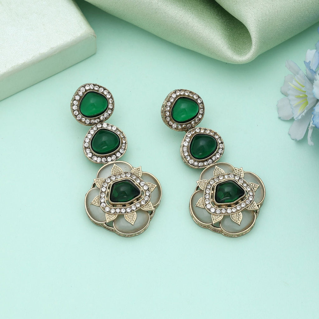 Green Color Kundan Earrings Classic Traditional Indian Jewelry