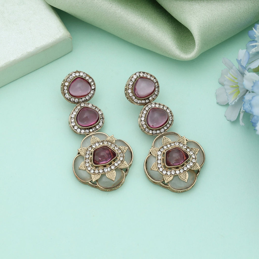Magenta Color Kundan Earrings Bold Traditional Fashion Jewelry