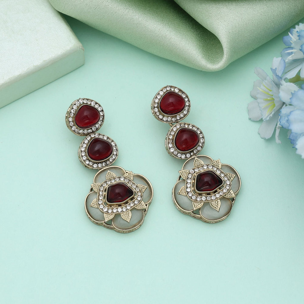 Maroon Color Kundan Earrings Royal Bridal Traditional Jewelry