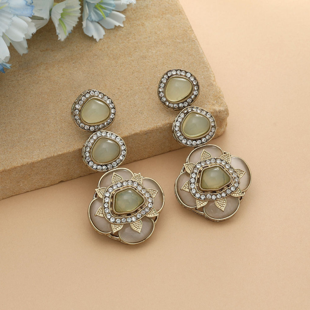 Pista Green Color Kundan Earrings Elegant Ethnic Wedding Jewelry