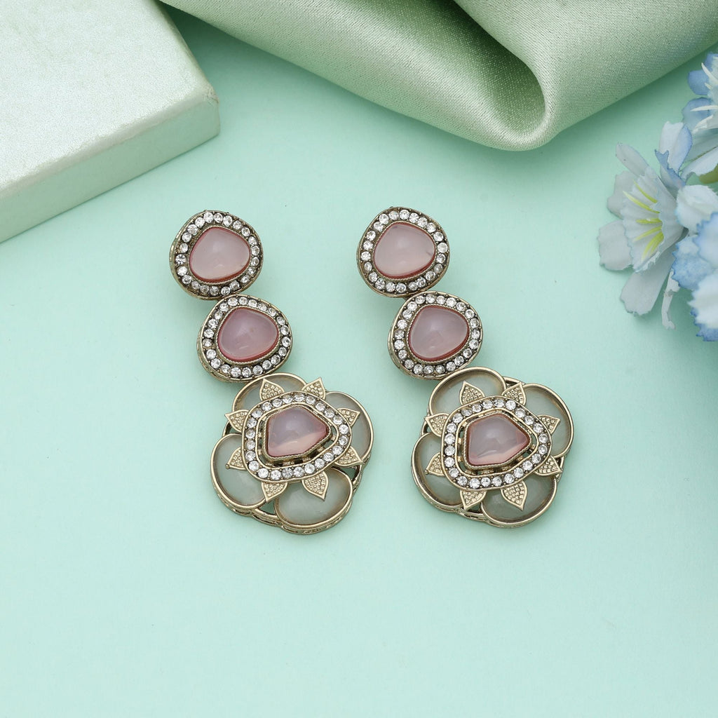 Pink Color Kundan Earrings Elegant Feminine Traditional Jewelry