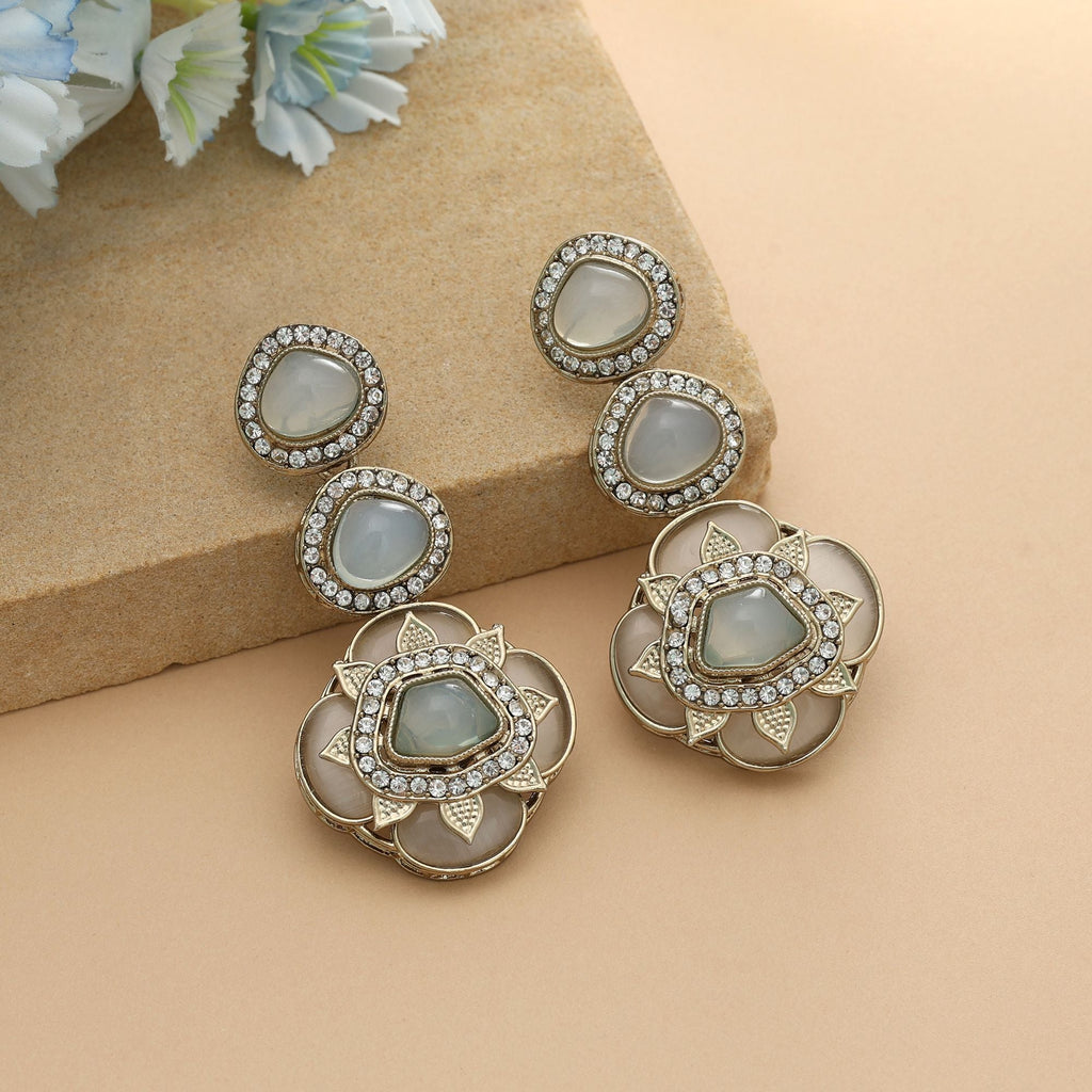 Sky Blue Color Kundan Earrings Stylish Designer Ethnic Jewelry