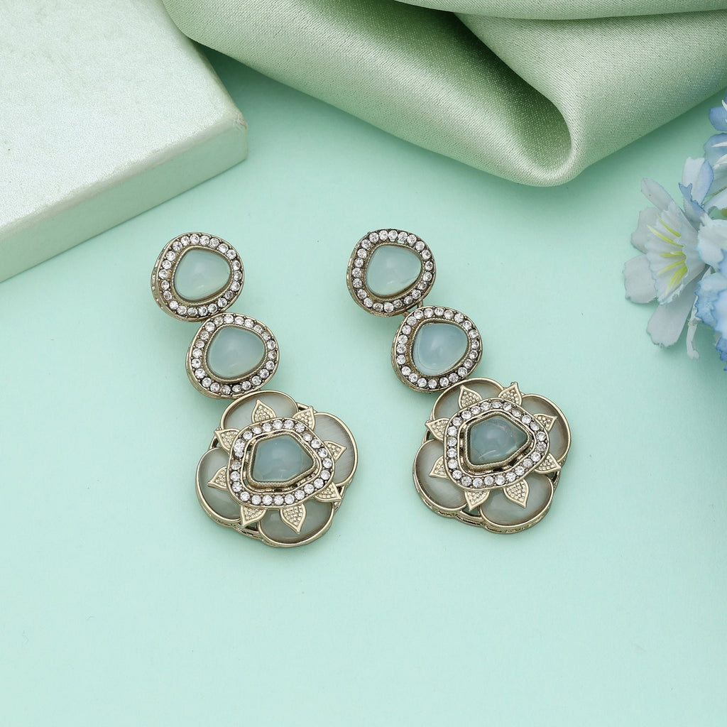 Sky Blue Color Kundan Earrings Stylish Designer Ethnic Jewelry