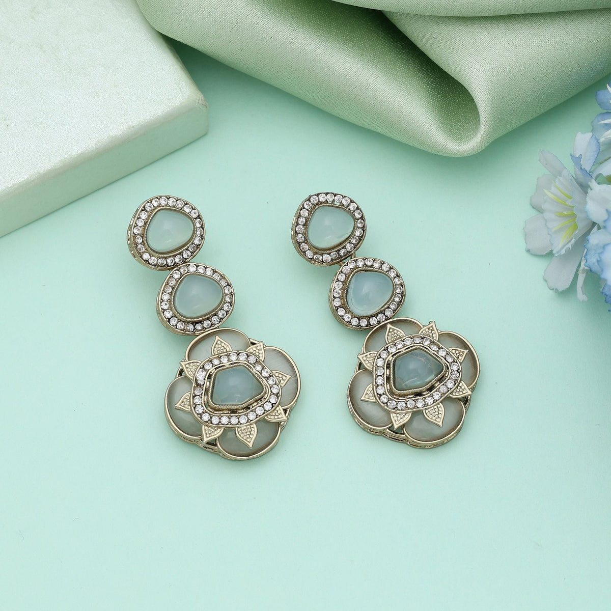 Sky Blue Color Kundan Earrings Stylish Designer Ethnic Jewelry