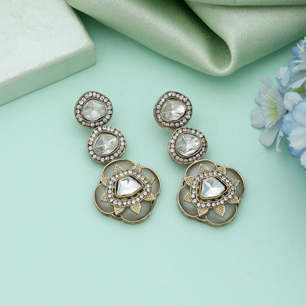 White Color Kundan Earrings Classic Ethnic Wedding Jewelry