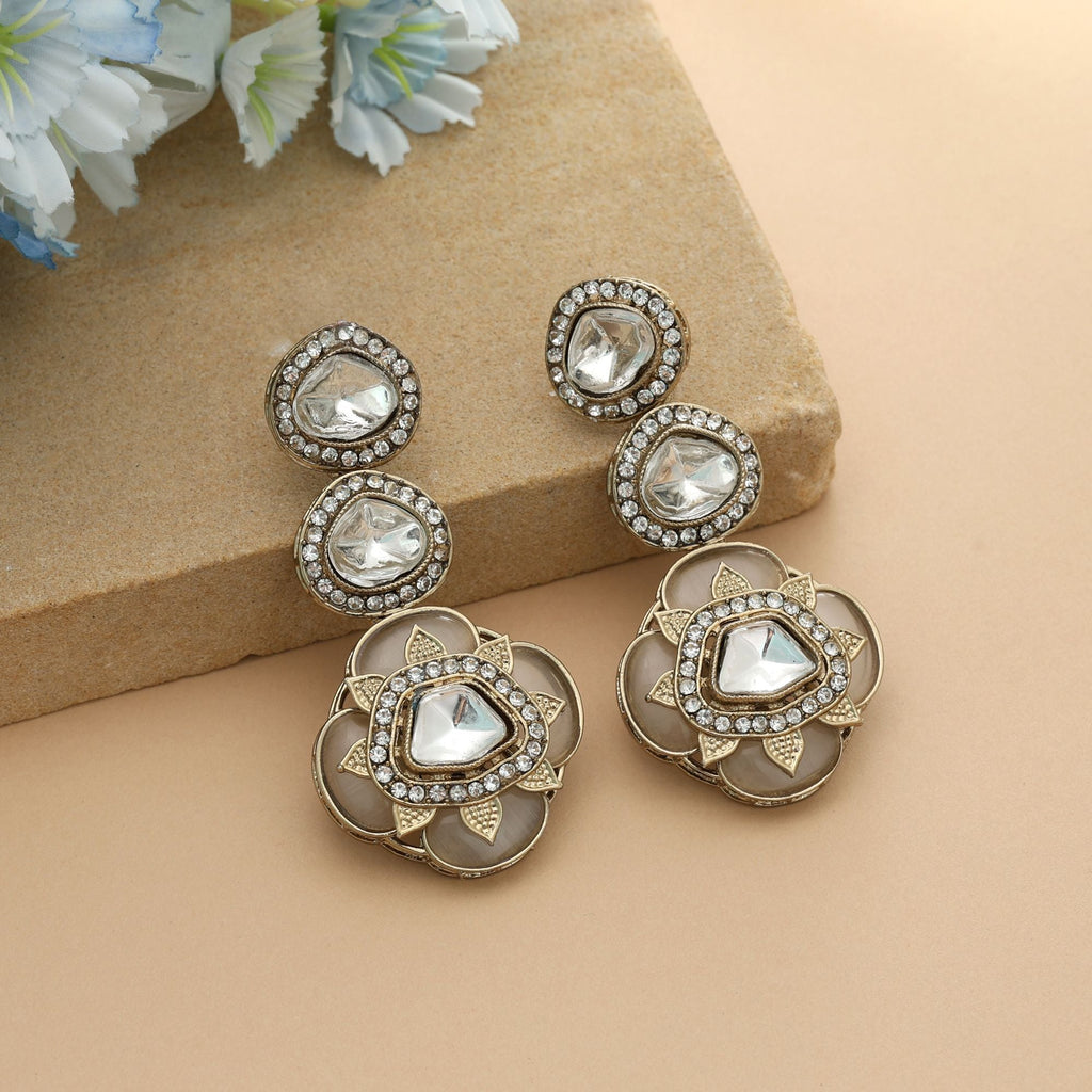 White Color Kundan Earrings Classic Ethnic Wedding Jewelry