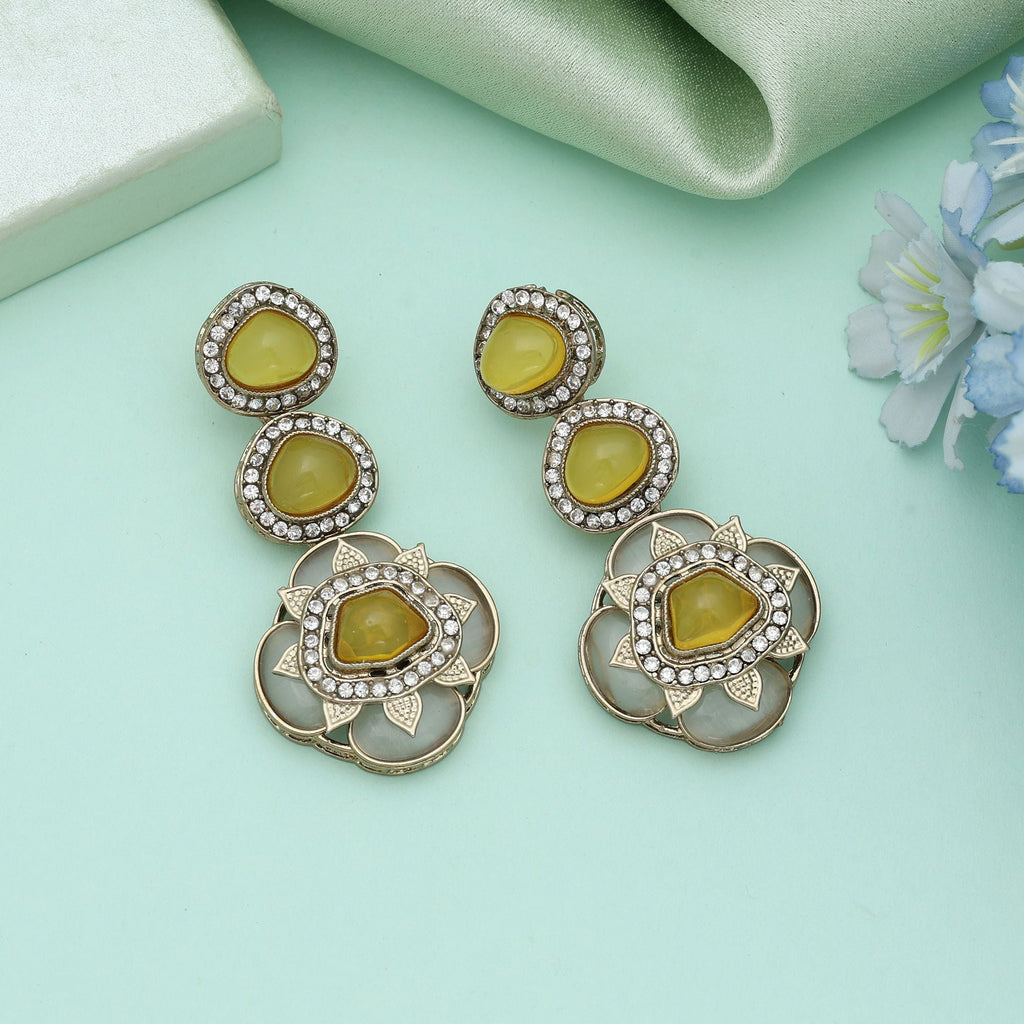 Yellow Color Kundan Earrings Elegant Traditional Ethnic Jewelry
