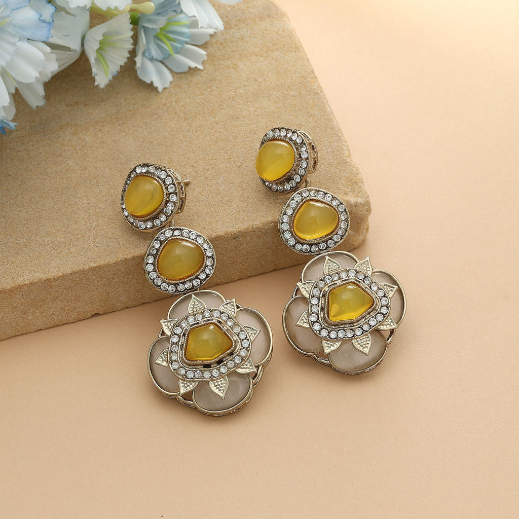 Yellow Color Kundan Earrings Elegant Traditional Ethnic Jewelry