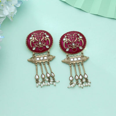 Rani Color Meena Work Kundan Earrings Royal Indian Wedding Jewelry