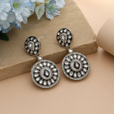 Black Color Meena Work Kundan Earrings Bold Party Wear Jewelry