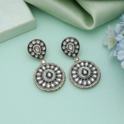 Blue Color Meena Work Kundan Earrings Royal Party Wear Jewelry