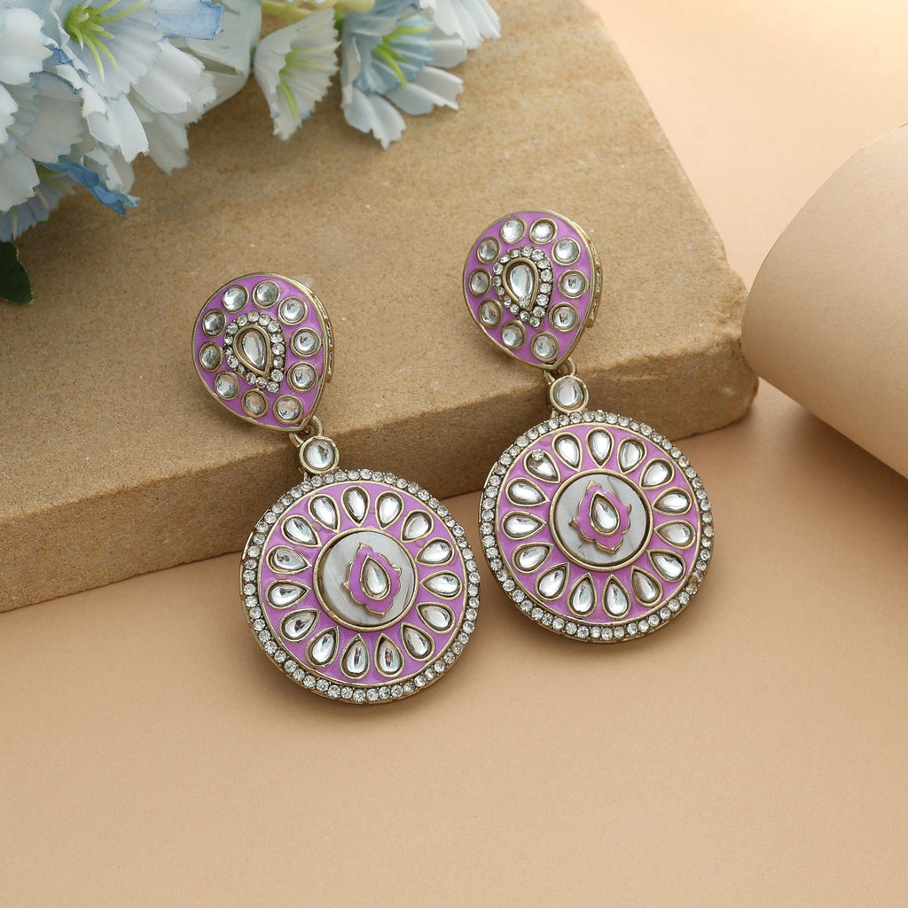 Light Purple Color Meena Work Kundan Earrings Stylish Traditional Jewelry
