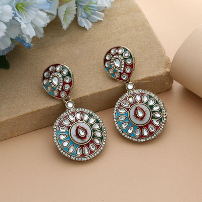 Multi Color Meena Work Kundan Earrings Festive Ethnic Designer Jewelry