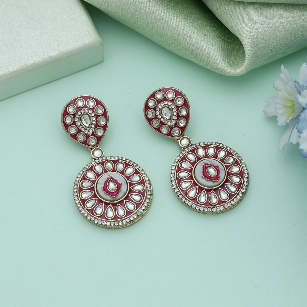 Rani Color Meena Work Kundan Earrings Bold Traditional Bridal Jewelry