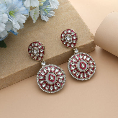 Rani Color Meena Work Kundan Earrings Bold Traditional Bridal Jewelry