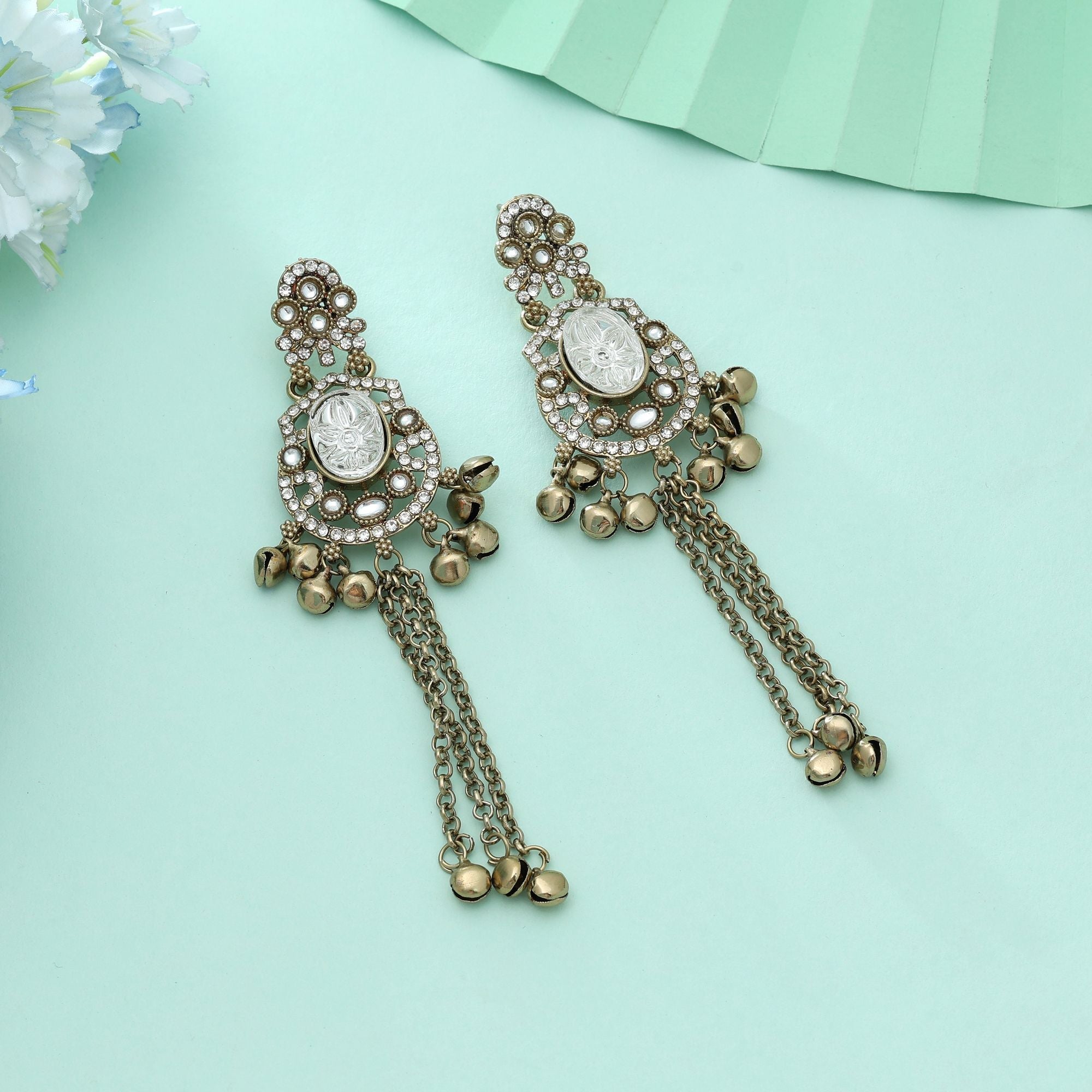 White Color Kundan Earrings Elegant Traditional Ethnic Jewelry
