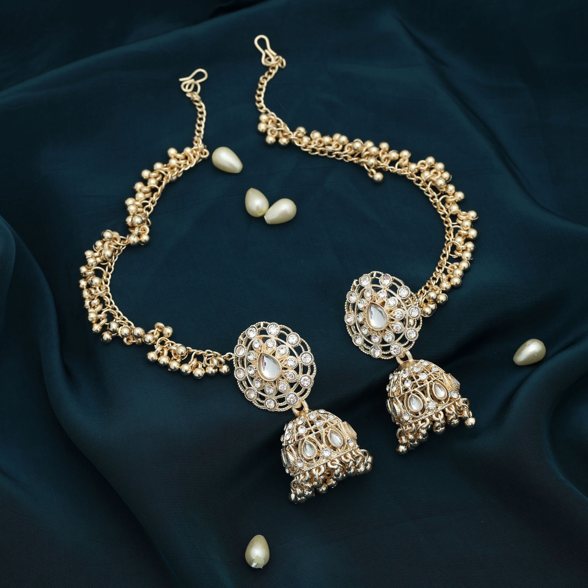White Color Kundan Earrings Traditional Bridal Style